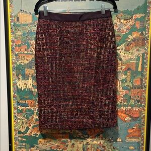 Boden Burgundy Multicolor Tweed Pencil Skirt